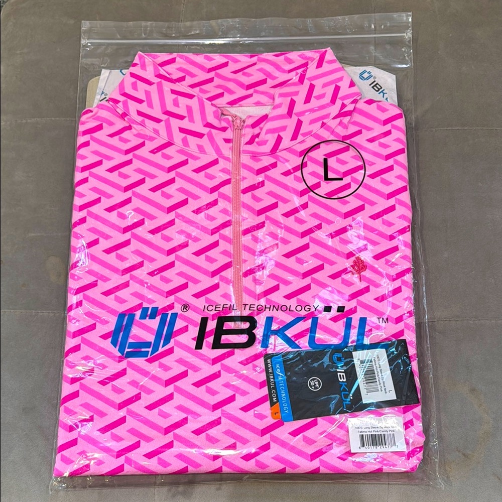 IBKUL Bright Pink Patterned Quarter-Zip Top